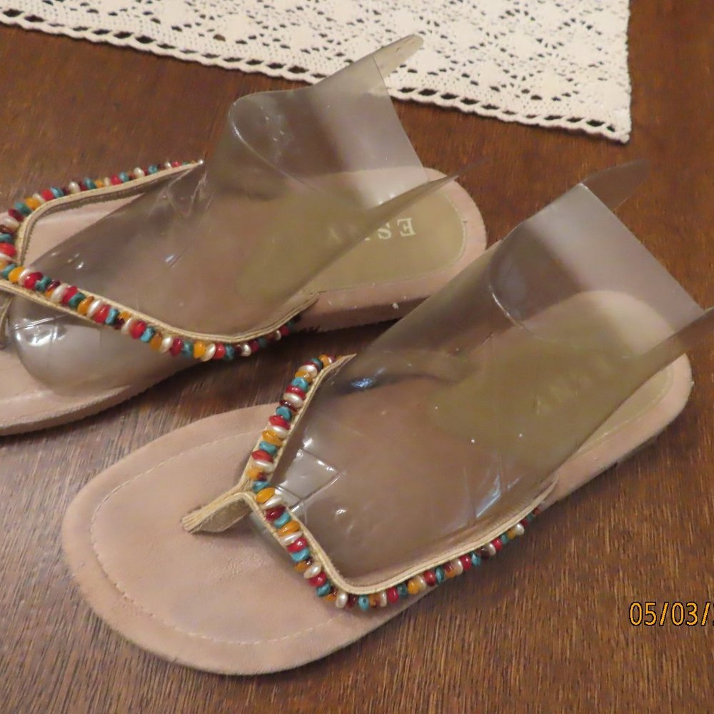 ESNY Thong Flip Flop Stone and Suede Sandals  size 8.5-9